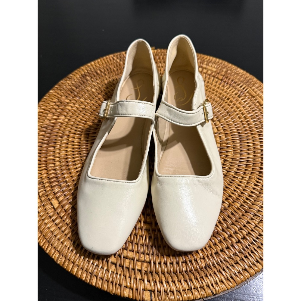 Sam Edelman Michaela Mary Jane Cream Leather Square Toe Ballet Flats Size 9.5